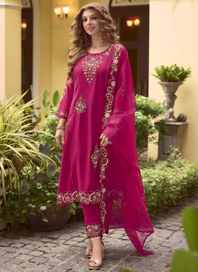 Viscose Pink Festival Wear Hand Work Readymade Kurti Set